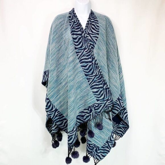 Pashmina Womens Navy Blue Animal Print Rectangle Shape Reversible Shawl Scarf - Picture 3 of 7